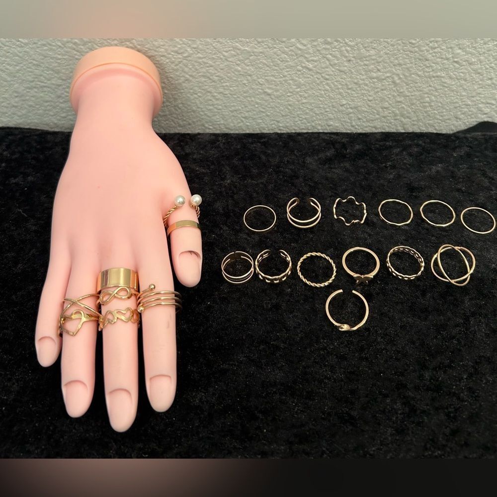 21 Brass-Tone Fashion Rings – Mixed Styles, Stackable + Free Glam!